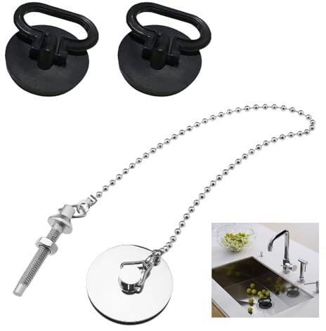 3PCS Sink Plug with Chain,Kitchen Sink Plug Replacement with Handle,Drain Stopper for Hand Washing Basin,Bathroom,Bathtub,Kitchen,1 1/2 Inch (38mm)