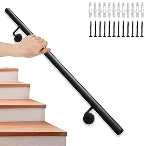 Wall Handrail, Industrial Staircase Railing 32mm Tube Diameter, Galvanized Pipe Handrails for Indoor Stairs with Brackets and Screws for Wall Mounted 1m 1.5m 2m 2.5m 3m Stairway Railing(13ft/390cm)