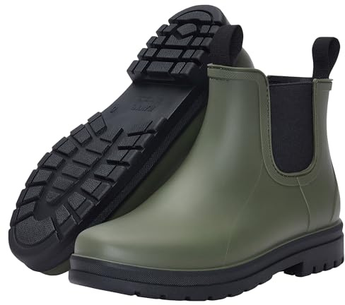 Planone Short Rain Boots for Women Chelsea Fashion Waterproof Ankle Non-Slip Matte Surface Rubber Boots Lightweight Outdoor Garden Shoes Work Booties for Ladies with Arch Support and Removable Comfort Insole