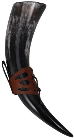 Veemoon Corne à Boire Viking en Corne Naturelle 30-35 CM Grosse Capacité Calice Médiéval Sculpté Tasse Nordique Authentique pour Fêtes et Décorations Artisanale de Couleur Aléatoire