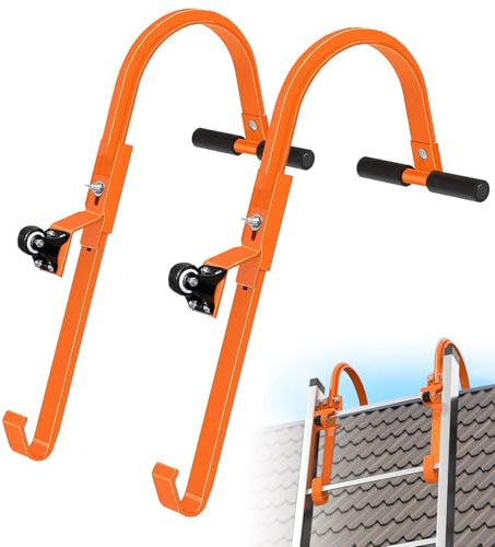 2PCS Ladder Stabilizer, Ladder Hooks, Roof Ladder, Wheeled Ladder Accessories, T-bar with Rubber Grip, 500 lb Capacity, Ridge Ladder Hooks, for Quick and Secure Installation on Steep Roofs