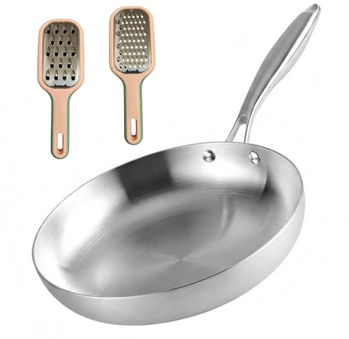 Sartenes de Acero Inoxidable 24 cm para Inducción – Base Tricapa, Sin PFOA ni PFAS, Calentamiento Rápido y Uniforme, Compatible con Gas, Vitrocerámica y Eléctrica, Ideal para Freír, Sellar y Guisar