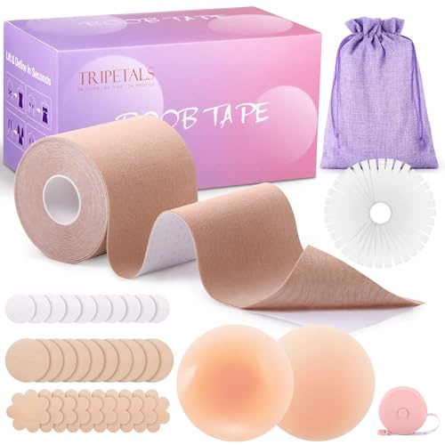 Tripetals Boob Tape 5m, Sujetador Adhesivo Push Up Cinta Pecho Adhesiva para Mujer, Pezoneras Adhesivas Invisibles para Copas A-G