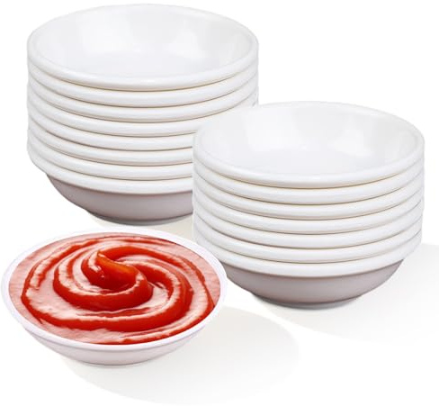 RFYTDCF 16 Pcs Round Dip Bowls, Mini Dipping Bowls Soy Sauce Dish Small Bowl for Dips Reusable Spice Bowl Jars Seasoning Box Set for Snacks Condiments Side Dishes (White)