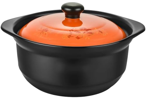 cazuela de cerámica, Cacerolas grandes de barro, con tapa, doble asa, resistentes al calor(2.8L/2.5Quarts)