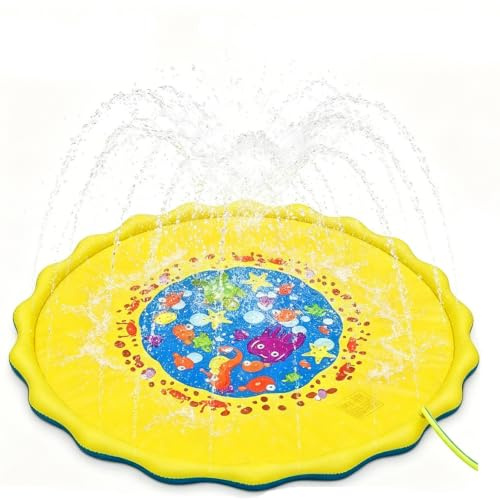 XIMU-SHANGDIAN 170cm Yellow Splash Pad Non-Slip PVC Sprinkler Mat for Pets | Thick tear-resistant PVC, foldable lightweight mat, adjustable spray, outdoor garden beach summer water gift
