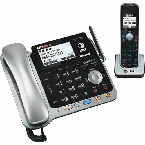 AT&T TL86109 DECT 6.0 2-Line Expandable Corded/Cordless Phone with Bluetooth Connect to Cell, Answering System and Base Speakerphone, 1 Corded Handset and 1 Cordless Handset, Silver/Black