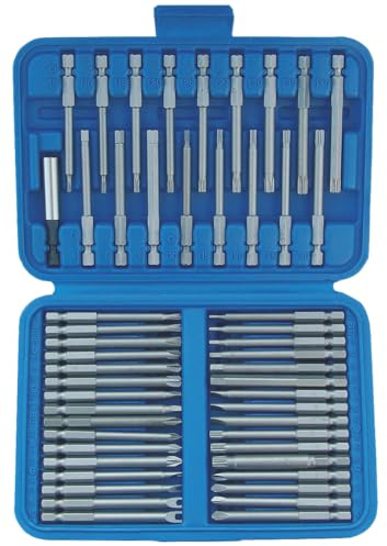 SW STAHL Bitsortiment, 1/4, 55-teilig, extra lang 04145L | Chrom-Vanadium Stahl Bits - Magnetischer Bithalter - T-Profil mit Bohrung - Innensechskant - Schlitz - Kreuz - Kassette