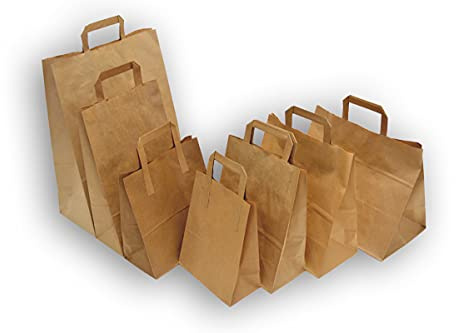 Rodenbacher Papieragentur GmbH 50 St. Papiertragetaschen braun mit Henkel 260x140x300 mm, Papiertüten, Papierbeutel, Einkaufstüten, Geschenktüten