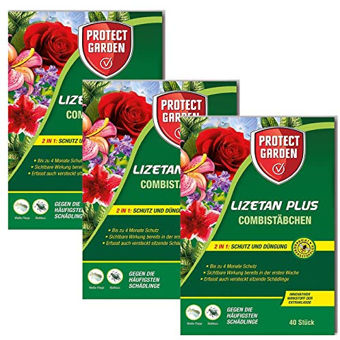 Protect Garden Lizetan Plus Combistäbchen Schädlingsfrei, 2in1 Schutz und Düngung, Sparpack 3 x 40 Stück Plus Zeckenzange mit Lupe