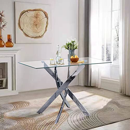 GOLDFAN Esstisch Glas Rechteckiges Esszimmertisch Modernen Wohnzimmertisch für Wohnzimmer Esszimmer Büro, 110 x 70 x 75 cm