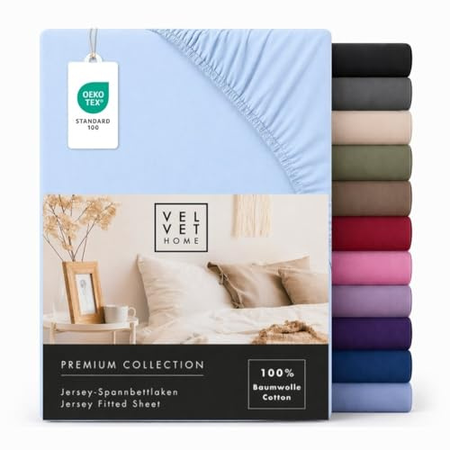 VelvetHome Lenzuolo con Angoli Matrimoniale 160x200 cm, 100% Cotone Pettinato, Jersey per Materassi fino a 25 cm, OEKO-TEX Elastico, Traspirante, Morbido, Blu