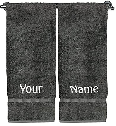 Luxury Hotel & Spa Collection, Personalized Towel, 100% Turkish Cotton 750+ GSM, Personalized Gift, Bathroom Dobby Border Bath Towel 27 X 54 (Gray, Monogrammed Bath Towel - Set of 2)