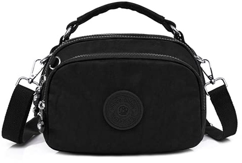 OPXTO-BoBo Lightweight Small Solid Color Crossbody shoulder bag, Nylon Multi-Pocket Cell Phone Purses Wallet for Women (Black)