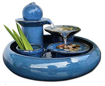 indoor fountains Desktop Fountain Ceramic Water Fountain Indoor Table-Top Water Fountain Tabletop Fountain for Bedroom Living Room Home Office tabletop Fountains (Color : Blue)
