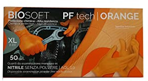 GLOVELY Guante de nitrilo naranja, sin polvo, superficie texturizada en 3D de diamante, apto para alimentos, talla XL