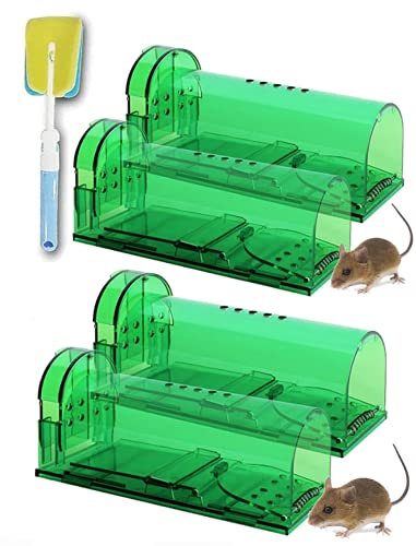 UNIQU Humane Mouse Trap 4 Packs with Cleaning Brush, 17cm Large Mice Trap Reusable Rodent Trap, No Kill Mice Catcher Live for Indoor and Outdoor, Pets & Children Friendly, Washable, Easy Set-up