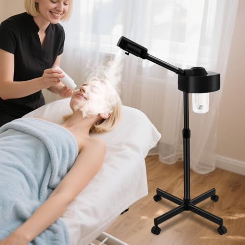Sauna Facial Vapeur Visage Vaporisateur Facial Ozone Aromathérapie Soins Esthetique Ozone Visage Massage Spa Buse Rotative à 360 ° (Noir)