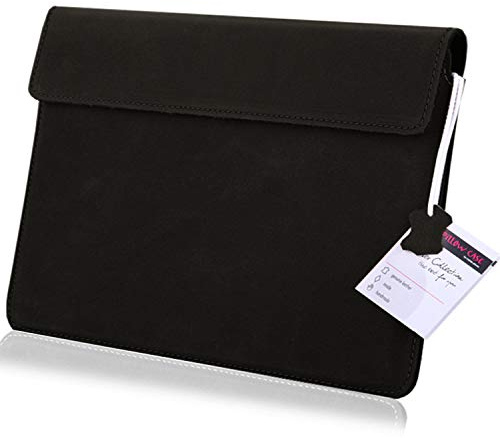 MOELECTRONIX Leder Portfolio Dokumenten Organizer | A4 Dokumentenhalter Papier Dokumentenhülle Papierhülle Papiermappe mit Magnetverschluss | echtes Leder Organizer Mappe XXL SCHWARZ