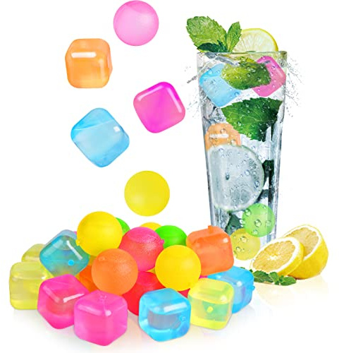 80 Pack Reusable Ice Cube for Drinks, Globe Square Plastic ice Cubes Without Diluting BPA Free, Refreezable Ice Cubes for Coffee, Wine, Whiskey, Cocktails