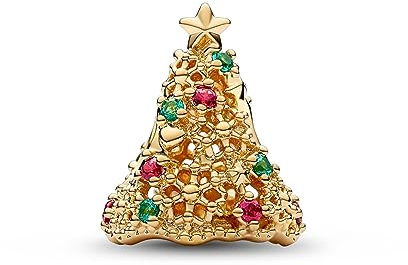 Pandora Braccialetto con ciondolo a forma di albero di Natale glitterato, splendido gioiello da donna, regalo per donne nella tua vita, realizzato con pietre brillanti e artificiali, senza confezione