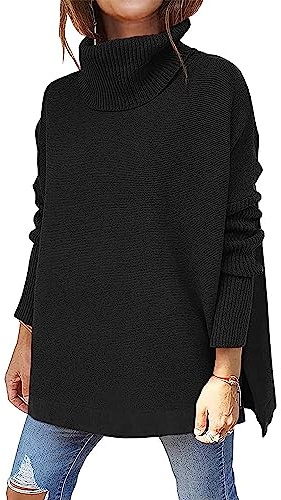 Jhsnjnr Women's Jumpers Turtleneck Batwing Long Sleeve Knitwear Long Oversized Pullover Sweaters