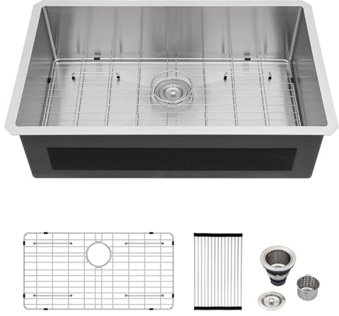 Logmey 32 Inch Undermount Kitchen Sink 32x18 Stainless Steel Undermount Sinks 16 Gauge Single Bowl Under Counter Handmade Sinks 32x18x9