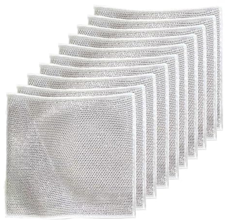 10PCS Multipurpose Wire Dishwashing Rags for Wet and Dry, Reusable Kitchen Cleaning Wire Dish Towels Dish Cloths, Lint Free Duster Cloth, Multifunctional Non-Scratch Wire Dishcloth (Single Layer)