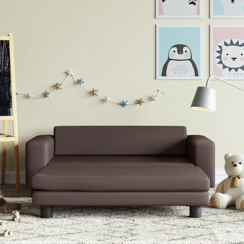 INLIFE Kindersofa mit Hocker Braun 100x50x30 cm Kunstleder,12,25 KG,3196416