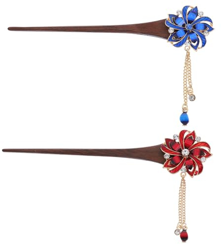 Didiseaon 2 Piezas Horquilla Antiguo Chino Palillos Chinos Japonés Tubos Vacíos a Granel Pinzas Para El Cabello Azul Sombreros Para Mujeres Aleación De Zinc Perder Cabello Recogido Manual