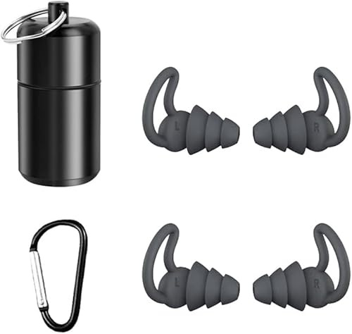 FDEETY 2 Paar Ohrstöpsel Spiralform Lärmschutz Mehrschichtig Gehörschutz Aluminium Aufbewahrungsbox Karabiner Wasserdicht Schlafkomfort