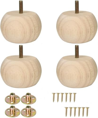 Xidouyuer Juego de 4 patas redondas de madera maciza sin terminar de 2 pulgadas con perno M8 preperforado para muebles, otomanos, sofá, patas