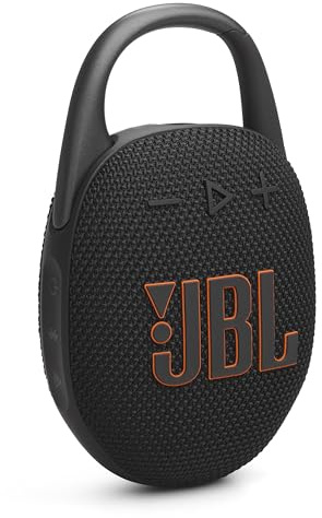 JBL CLIP5 Bluetooth Speaker, USB C Charging, IP67 Dustproof, Waterproof, App Compatible, Carabiner Structure, Passive Radiator, Portable, Black