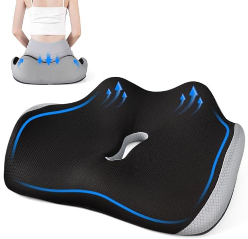 Memory-Sitzkissen für Bürostuhl Orthopädisches Sitzkissen, Memory Foam Steißbeinkissen, Ergonomisches Sitzkissen, Bürostuhl, Autositzkissen, Rollstuhlsitz Memory-Foam mit Waschbarer Bezug(Schwarz)