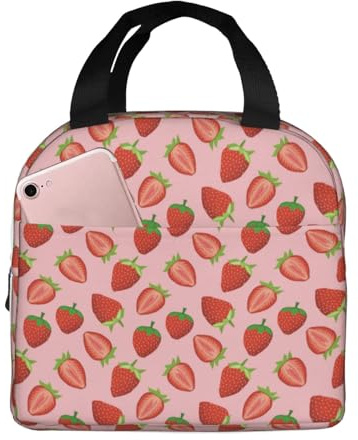 Loncheras aisladas para hombres y mujeres, trabajo, diseño de fresas de dibujos animados, bolsa térmica suave aislada para viajes, a prueba de agua, lonchera pequeña para adultos, para hombres y