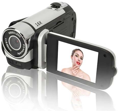 Dpofirs Appareil Photo Numérique 1080PD, Caméscope 16MP avec écran Rotatif de 2,4 Pouces, Enregistreur Vidéo HD Zoom 16X avec Lumière D'appoint, Caméra Vidéo Batterie Intégrée (Silver)