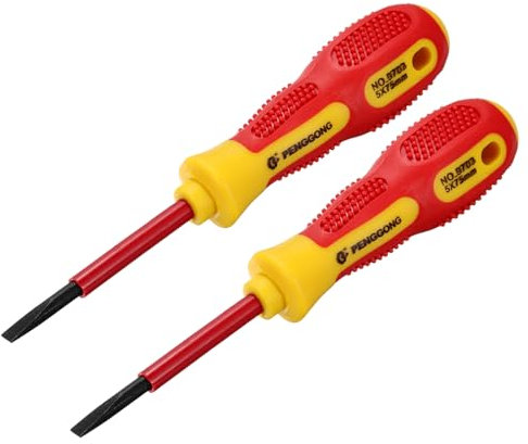 QUARKZMAN 2pcs 1000v Destornillador Eléctrico Aislado Magnético Ranurado 5mm x 75mm CR-V Electricistas Destornilladores de Cabeza Plana