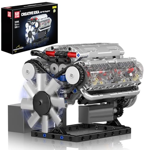Mould King 10088 Technik V8 Motor Bausatz Benzin Bausteine Benzinmotor Modellbausatz Klemmbausteine mit Sound Engine Motorenkit Geschenke für Erwachsene(535 Teile)
