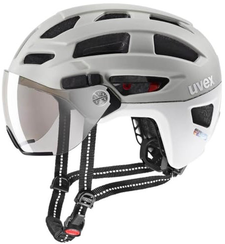 uvex Finale Visor - sicherer City-Helm für Damen und Herren - Filterkategorie 1 - inkl. LED-Licht - Sand-White matt - 52-57 cm