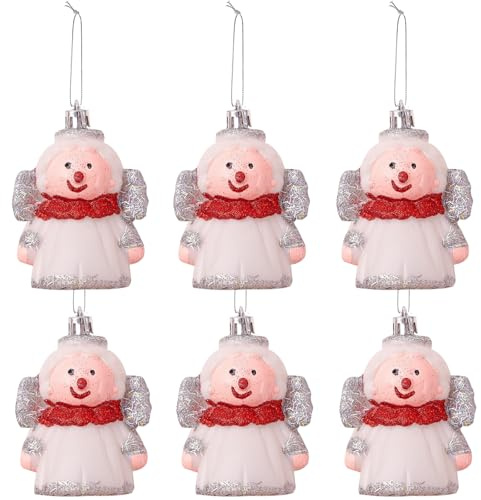 YIEUR 6 palline di Natale rosse e bianche con ciondolo a forma di angelo in plastica, 9 cm, con spago, decorazione natalizia, per alberi di Natale, decorazioni per finestre (angeli)