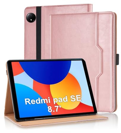 Vkooer Custodia per Xiaomi Redmi Pad SE 8.7 Pollici 4G Tablet 2024 Cover Protettiva Pelle PU con Multi-angli Slim Fit Folio e Auto Svegliati/Sonno, Supporto Funzione Flip Tasca Case - Oro rosa