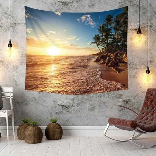 KnSam Arazzo da parete in poliestere, decorazione da parete per dormitorio, dormitorio, colore blu, marrone, 150 x 130 cm