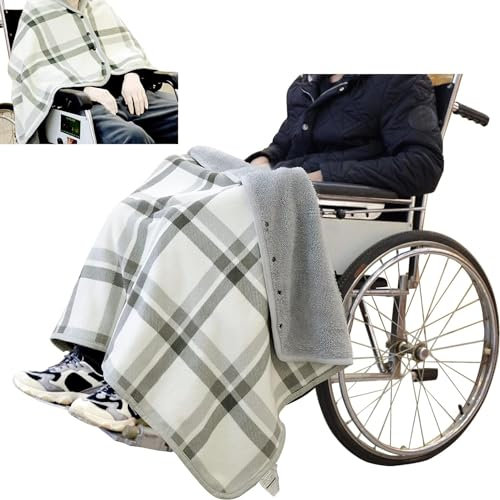 Wheelchair Warmer Blanket,Winter Wheelchair Blanket for Adults Plush Heated Blanket Women Plaid Poncho Shawl Wearable Blanket Checked Scarf Wheelchair Warmer Cover Blanket Portable Warm Blan