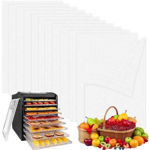 12 Pcs Silicone Dehydrator Sheets,Silicone Steamer Mesh Mat,Square Silicone Dehydrator Trays,Dryer Silicone Mats,Silicone Mesh Sheet Reusable Suitable for Food Dehydration, Tray Liner