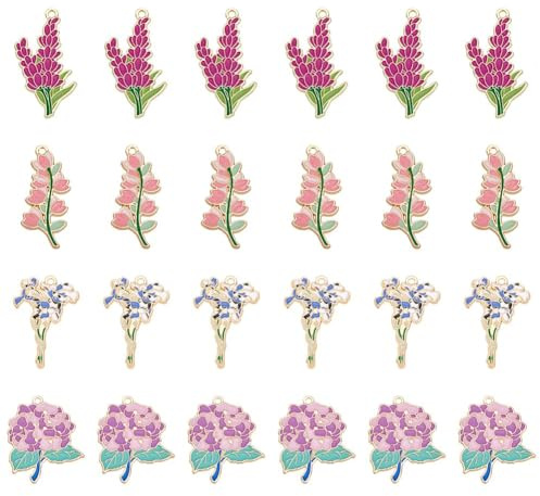 UNICRAFTALE 30 pz Ciondoli Floreali In Smalto 5 stili Oro chearo Girasole Margherita Giglio Viola Iris Lega Ciondoli A Forma di Fiore per La Creazione di Gioielli Foro 1.8mm