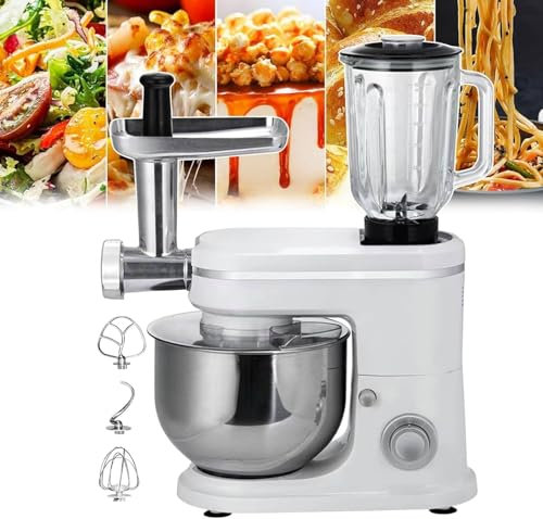 Batidora eléctrica de cocina,batidora de pie multifuncional 3 en 1 con licuadora de 1,5 l y picadora de carne con recipiente de acero inoxidable de 6 l,batidora de alimentos de 6 velocidades