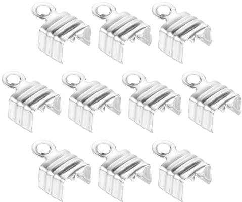 QUARKZMAN 100 Piezas 5 x 7.5mm Terminales Cordón Plegables, Tapas Extremo Cuero para Cuerda, Abrazadera Engarce Cierre Lazo para Hacer Manualidades Joyería, Plata