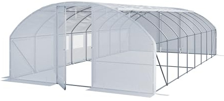 Serre Tunnel Premium TOOLPORT 4x8m avec Porte pivotante, bâche PE 180 g/m² Blanc Transparent