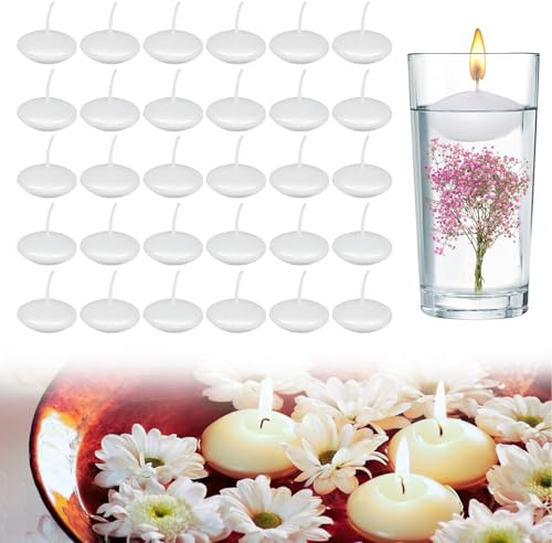 30Pcs Round Floating Candles Set, Unscented Small Floating Water Candles, White Burning Candle, Unscented Tealights Candle for Party Romantic Confession