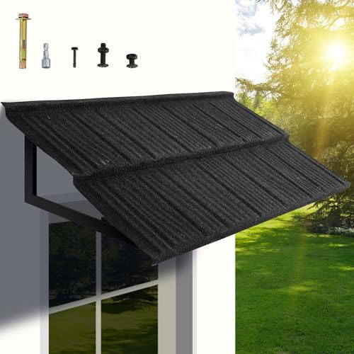 Metal Awning 52 x 31, Fixed Metal Window Awning for Door Entrance with Triangle Steel Frame, Front Door Awnings Canopy Exterior Weather Resistant for Balcony, Window, Porch, Patio, Rain Protection